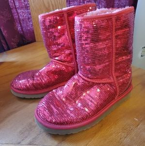 Uggs Australis Pink Sequin Snow Boots Size 7
